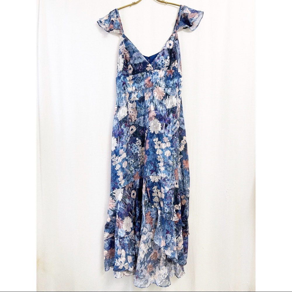 Anthropologie floral watercolour ruffled midi dress